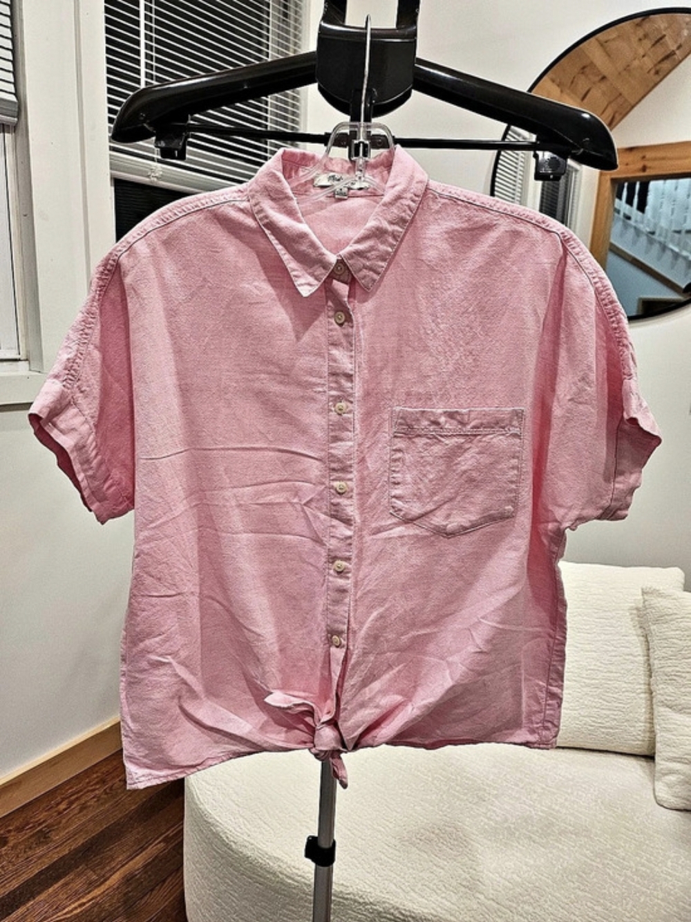 Madewell Pink Linen Blend Tie-Front Shirt Size Small Like New
